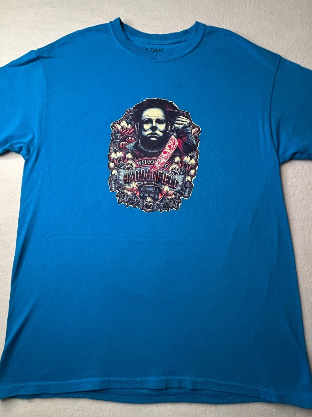 Gildan Michael Myers Horror Halloween Shirt Blue Mens Large Horror Graphic